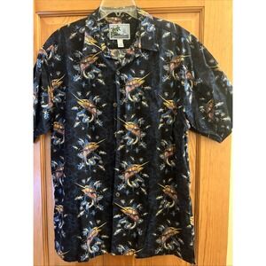Large AFTCO Bluewater Wear Hawaiian Fish Shirt Short Sleeve